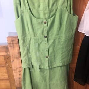 Chic Green Button-Up Women's Skirt Set